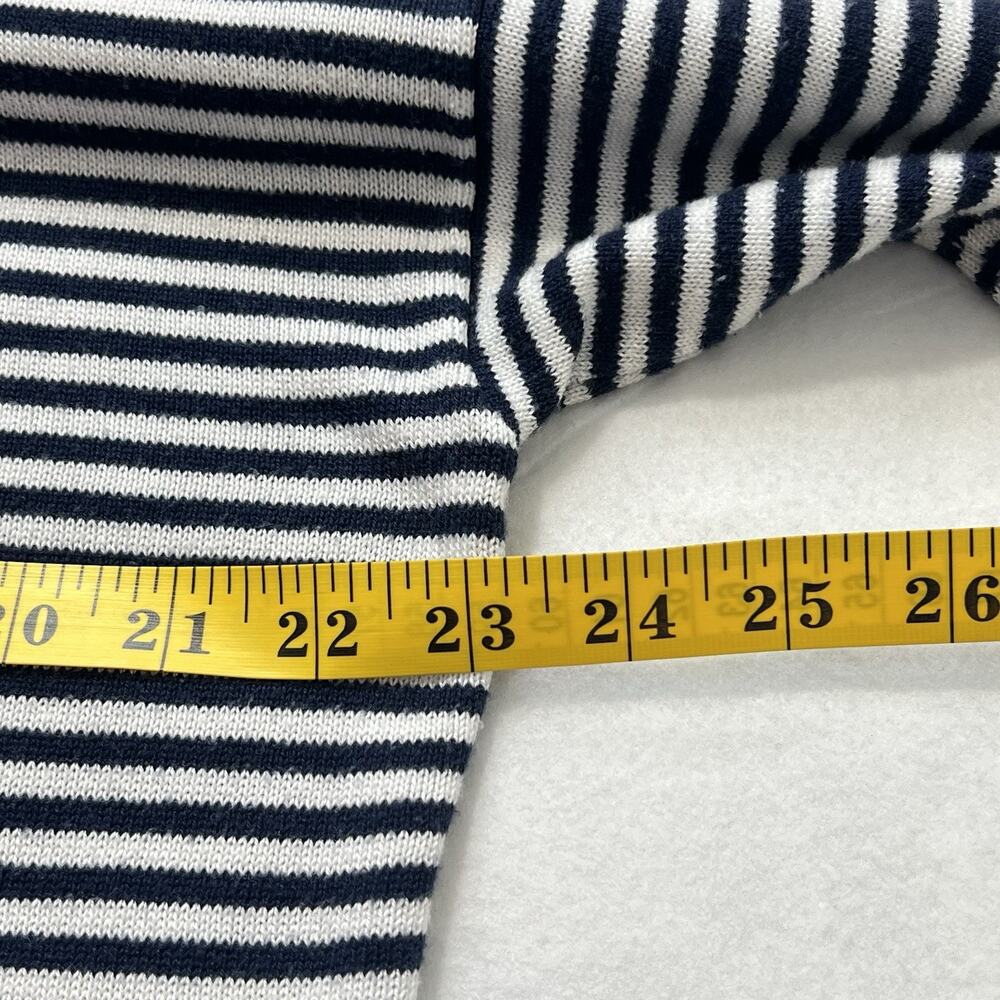 Chico’s Size 2 Women’s Navy White Striped Knit Tunic Sweater 3/4 Sleeve Pockets - Picture 4 of 10